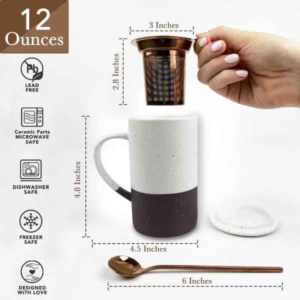 imageMora Ceramics Tea Cup with Loose Leaf Infuser Spoon and Lid 12 oz Microwave and Dishwasher Safe Coffee Mug  Rustic Matte Ceramic Glaze Modern Herbal Tea Strainer  Great Gift for Women GarnetGarnet