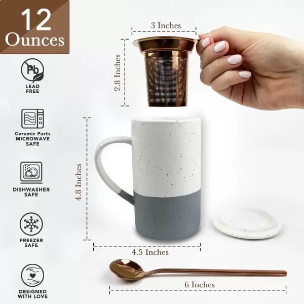 imageMora Ceramics Tea Cup with Loose Leaf Infuser Spoon and Lid 12 oz Microwave and Dishwasher Safe Coffee Mug  Rustic Matte Ceramic Glaze Modern Herbal Tea Strainer  Great Gift for Women GarnetFlint