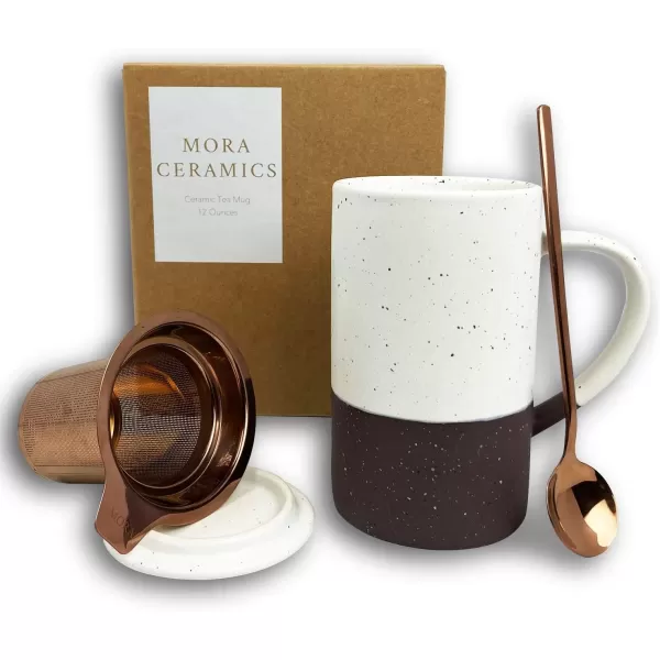 imageMora Ceramics Tea Cup with Loose Leaf Infuser Spoon and Lid 12 oz Microwave and Dishwasher Safe Coffee Mug  Rustic Matte Ceramic Glaze Modern Herbal Tea Strainer  Great Gift for Women GarnetGarnet