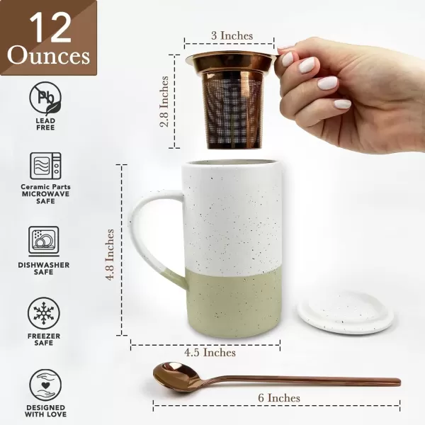 imageMora Ceramics Tea Cup with Loose Leaf Infuser Spoon and Lid 12 oz Microwave and Dishwasher Safe Coffee Mug  Rustic Matte Ceramic Glaze Modern Herbal Tea Strainer  Great Gift for Women GarnetLimestone