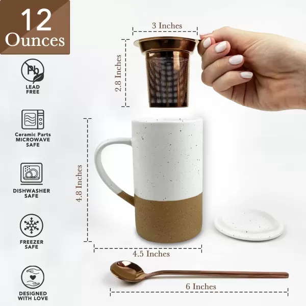 imageMora Ceramics Tea Cup with Loose Leaf Infuser Spoon and Lid 12 oz Microwave and Dishwasher Safe Coffee Mug  Rustic Matte Ceramic Glaze Modern Herbal Tea Strainer  Great Gift for Women GarnetPetro