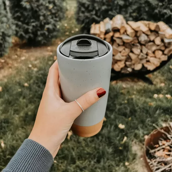 imageMora Double Wall Ceramic Coffee Travel Mug with Lid 14 oz Portable Microwave Dishwasher Safe Insulated Reusable Tall Cup Splash Resistant Lid  To Go Tumbler for Car Cup Holder Cotton WhiteOvercast Grey