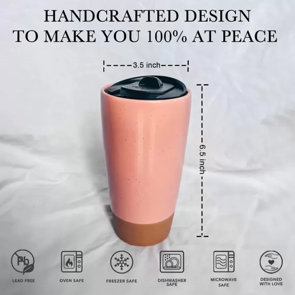 imageMora Double Wall Ceramic Coffee Travel Mug with Lid 14 oz Portable Microwave Dishwasher Safe Insulated Reusable Tall Cup Splash Resistant Lid  To Go Tumbler for Car Cup Holder Cotton WhitePink Salt