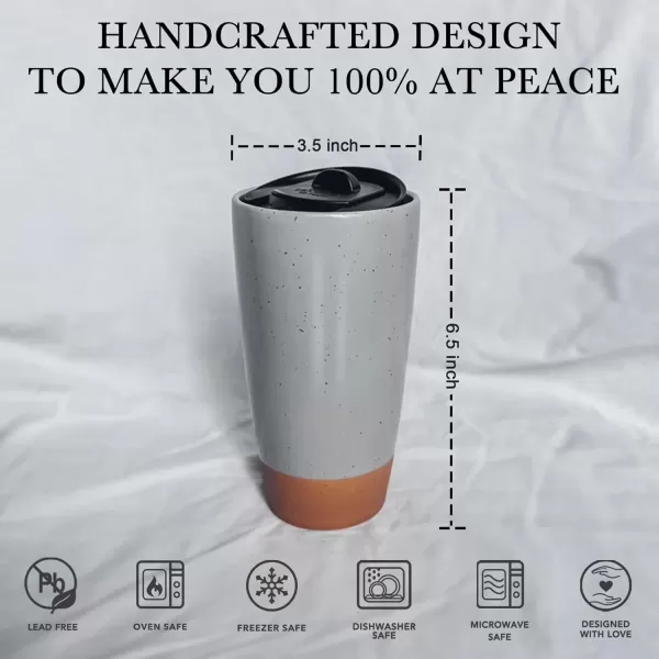 imageMora Double Wall Ceramic Coffee Travel Mug with Lid 14 oz Portable Microwave Dishwasher Safe Insulated Reusable Tall Cup Splash Resistant Lid  To Go Tumbler for Car Cup Holder Cotton WhiteOvercast Grey