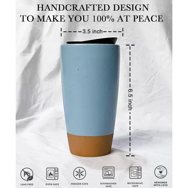 imageMora Double Wall Ceramic Coffee Travel Mug with Lid 14 oz Portable Microwave Dishwasher Safe Insulated Reusable Tall Cup Splash Resistant Lid  To Go Tumbler for Car Cup Holder Cotton WhiteDusty Blue