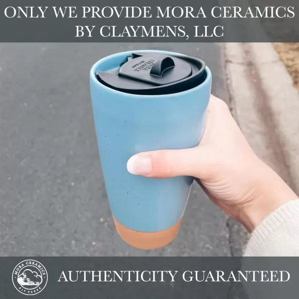 imageMora Double Wall Ceramic Coffee Travel Mug with Lid 14 oz Portable Microwave Dishwasher Safe Insulated Reusable Tall Cup Splash Resistant Lid  To Go Tumbler for Car Cup Holder Cotton WhiteDusty Blue