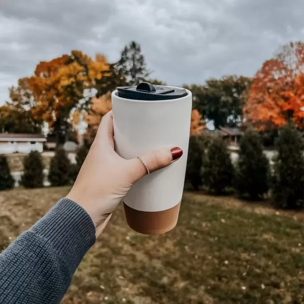 imageMora Double Wall Ceramic Coffee Travel Mug with Lid 14 oz Portable Microwave Dishwasher Safe Insulated Reusable Tall Cup Splash Resistant Lid  To Go Tumbler for Car Cup Holder Cotton WhiteCotton White