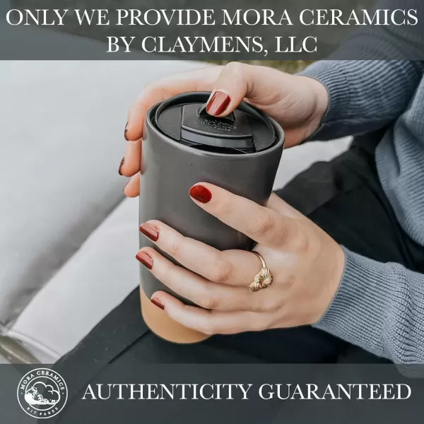 imageMora Double Wall Ceramic Coffee Travel Mug with Lid 14 oz Portable Microwave Dishwasher Safe Insulated Reusable Tall Cup Splash Resistant Lid  To Go Tumbler for Car Cup Holder Cotton WhiteNightwaves