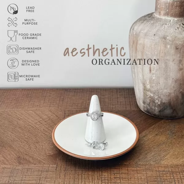 imageMora Ring Dish  Jewelry Holder for WeddingEngagement Rings Bathroom Vanity Nightstand Sink etc Cute Trendy Gift for BrideWomen Small Modern Decorative TrayPlate for Trinket Room Decor WhiteVanilla White