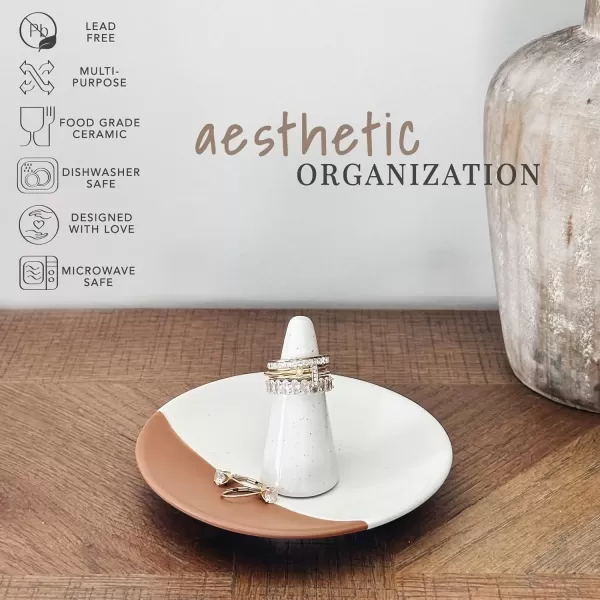 imageMora Ring Dish  Jewelry Holder for WeddingEngagement Rings Bathroom Vanity Nightstand Sink etc Cute Trendy Gift for BrideWomen Small Modern Decorative TrayPlate for Trinket Room Decor WhiteVanilla White