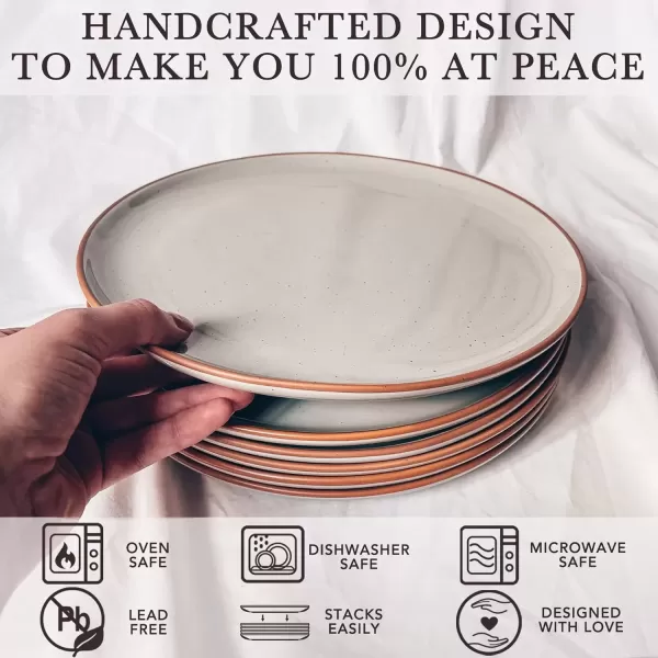 imageMora Ceramic Artisan Matte Dinner Plates Set of 6 10 inch Dish Set  Microwave Oven and Dishwasher Safe Scratch Resistant Modern Rustic Dinnerware Kitchen Porcelain Serving DishesEarl Grey