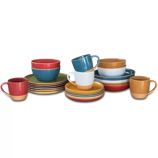 imageMora Ceramics Artisan Bundle  Dinner Plates Salad Plates Cereal Bowls Pasta Bowls Latte Mugs  Marina  Microwave Oven and Dishwasher Safe Scratch Resistant