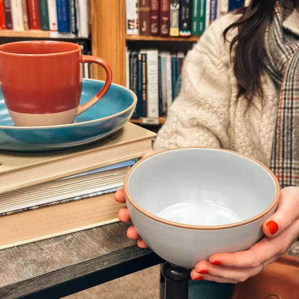 imageMora Ceramics Artisan Bundle  Dinner Plates Salad Plates Cereal Bowls Pasta Bowls Latte Mugs  Marina  Microwave Oven and Dishwasher Safe Scratch Resistant