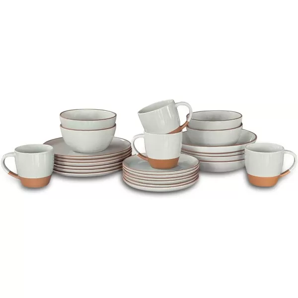 imageMora Ceramics Classic Bundle  Dinner Plates Salad Plates Cereal Bowls Pasta Bowls Latte Mugs  Earl Grey  Microwave Oven and Dishwasher Safe Scratch Resistant