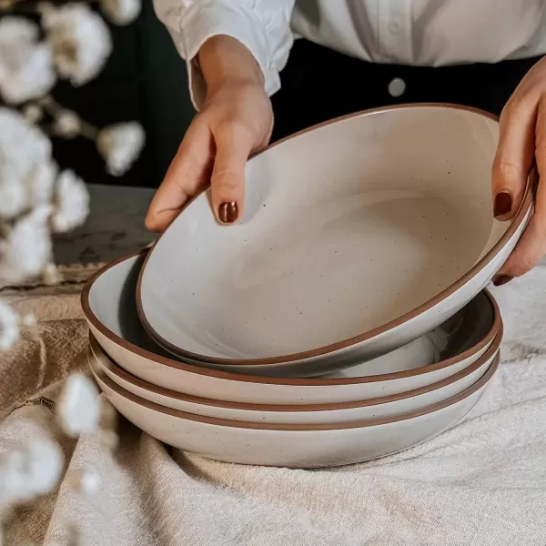 imageMora Ceramics Classic Bundle  Dinner Plates Salad Plates Cereal Bowls Pasta Bowls Latte Mugs  Earl Grey  Microwave Oven and Dishwasher Safe Scratch Resistant