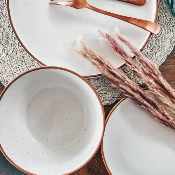 imageMora Ceramics Classic Bundle  Dinner Plates Salad Plates Cereal Bowls Pasta Bowls Latte Mugs  Vanilla White  Microwave Oven and Dishwasher Safe Scratch Resistant