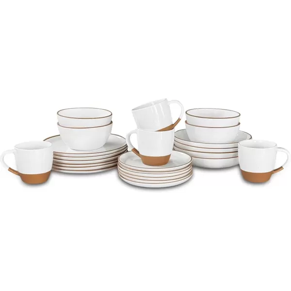 imageMora Ceramics Classic Bundle  Dinner Plates Salad Plates Cereal Bowls Pasta Bowls Latte Mugs  Vanilla White  Microwave Oven and Dishwasher Safe Scratch Resistant