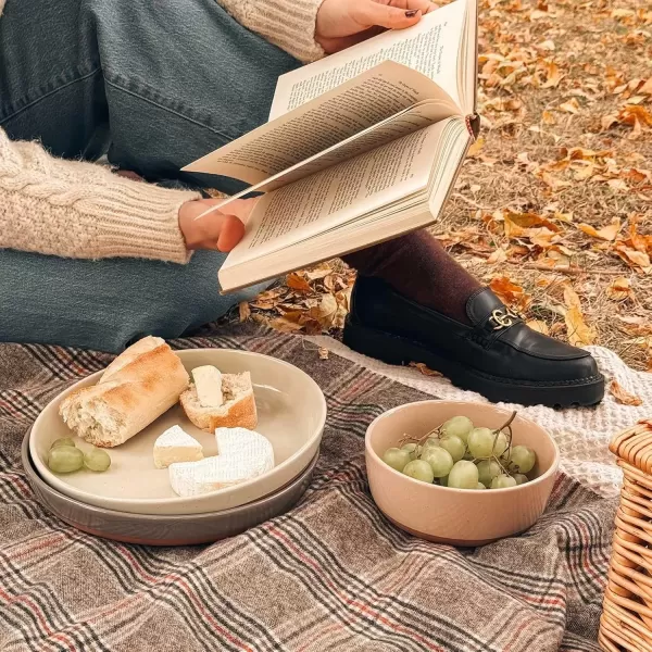 imageMora Ceramics Modern Bundle  Dinner Plates Salad Plates Cereal Bowls Pasta Bowls Latte Mugs  Assorted Neutrals  Microwave Oven and Dishwasher Safe Scratch Resistant