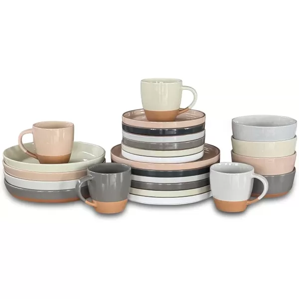 imageMora Ceramics Modern Bundle  Dinner Plates Salad Plates Cereal Bowls Pasta Bowls Latte Mugs  Assorted Neutrals  Microwave Oven and Dishwasher Safe Scratch Resistant