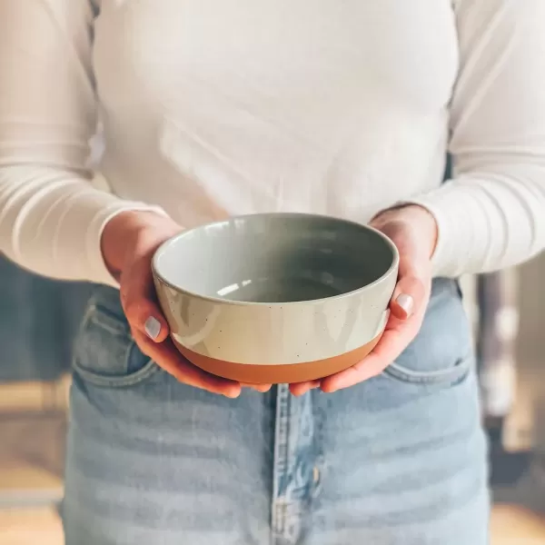 imageMora Ceramics Modern Bundle  Dinner Plates Salad Plates Cereal Bowls Pasta Bowls Latte Mugs  Earl Grey  Microwave Oven and Dishwasher Safe Scratch Resistant