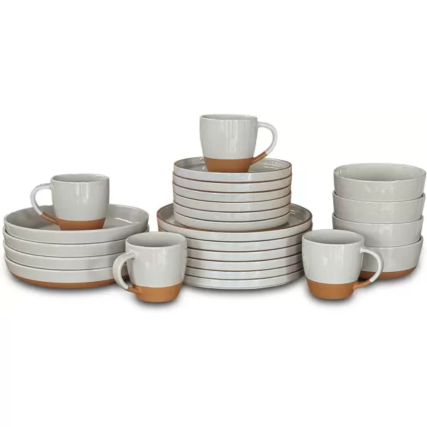 imageMora Ceramics Modern Bundle  Dinner Plates Salad Plates Cereal Bowls Pasta Bowls Latte Mugs  Earl Grey  Microwave Oven and Dishwasher Safe Scratch Resistant
