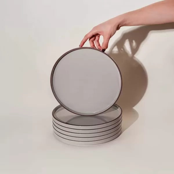 imageMora Ceramics Modern Bundle  Dinner Plates Salad Plates Cereal Bowls Pasta Bowls Latte Mugs  Earl Grey  Microwave Oven and Dishwasher Safe Scratch Resistant