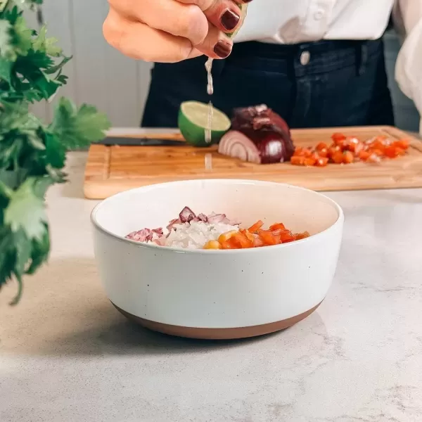 imageMora Ceramics Modern Bundle  Dinner Plates Salad Plates Cereal Bowls Pasta Bowls Latte Mugs  Vanilla White  Microwave Oven and Dishwasher Safe Scratch Resistant