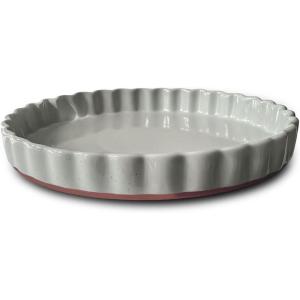image:imageMORA Ceramic Tart Pan 95 Inch Large Porcelain Baking Dish for Tarts Quiche Pie Flan etc Fluted Ruffled Edge Oven Microwave Freezer and Dishwasher safe  Great Gift For Bakers  OatEarl Grey