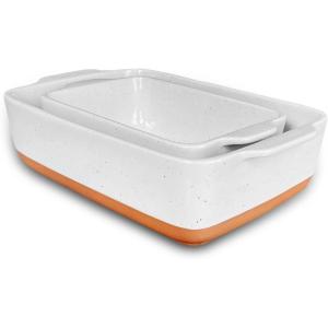 image:imageMora Ceramic Set of 2 Baking Dishes For Casserole Banana Bread Brownies Broiling Roasting and Baking 7x11 in and Loaf Pans  Porcelain Serving Bakeware from Oven to Table Freezer Safe  PeppercornVanilla White