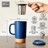 image:imageMORA Ceramics Large Tea Mug with Loose Leaf Infuser and Ceramic Lid 18 oz Portable Microwave Dishwasher Safe Tall Coffee Cup  Rustic Matte Ceramic Glaze Modern Herbal Tea Strainer ThymeDeep Blue