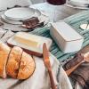 image:imageMora Ceramic TwoinOne Butter Dish with Lid Covered Butter Crock Container to Leave on Countertop  Large Storage KeeperHolder for Kitchen Gifts for Her Butter Tray For Counter  ChaiVanilla White