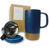 image:imageMORA Ceramics Large Tea Mug with Loose Leaf Infuser and Ceramic Lid 18 oz Portable Microwave Dishwasher Safe Tall Coffee Cup  Rustic Matte Ceramic Glaze Modern Herbal Tea Strainer ThymeDeep Blue