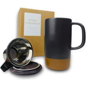 image:imageMORA Ceramics Large Tea Mug with Loose Leaf Infuser and Ceramic Lid 18 oz Portable Microwave Dishwasher Safe Tall Coffee Cup  Rustic Matte Ceramic Glaze Modern Herbal Tea Strainer ThymeNightwaves