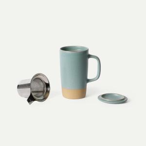 image:imageMORA Ceramics Large Tea Mug with Loose Leaf Infuser and Ceramic Lid 18 oz Portable Microwave Dishwasher Safe Tall Coffee Cup  Rustic Matte Ceramic Glaze Modern Herbal Tea Strainer ThymeIris