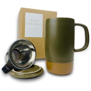 image:imageMORA Ceramics Large Tea Mug with Loose Leaf Infuser and Ceramic Lid 18 oz Portable Microwave Dishwasher Safe Tall Coffee Cup  Rustic Matte Ceramic Glaze Modern Herbal Tea Strainer ThymeOlive