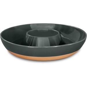 image:imageMora Ceramic Chips and Dip Serving Tray Large Divided Party Bowl Set for Chips amp Salsa Veggies amp Dip Fruit Snacks Entertaining Hosting etc Minimalist Design for the Modern Hostess  ChaiCharcoal
