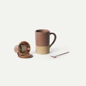image:imageMora Ceramics Tea Cup with Loose Leaf Infuser Spoon and Lid 12 oz Microwave and Dishwasher Safe Coffee Mug  Rustic Matte Ceramic Glaze Modern Herbal Tea Strainer  Great Gift for Women TerracottaTeracotta