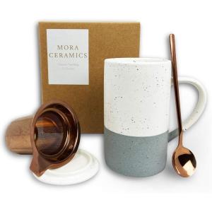 image:imageMora Ceramics Tea Cup with Loose Leaf Infuser Spoon and Lid 12 oz Microwave and Dishwasher Safe Coffee Mug  Rustic Matte Ceramic Glaze Modern Herbal Tea Strainer  Great Gift for Women TerracottaFlint