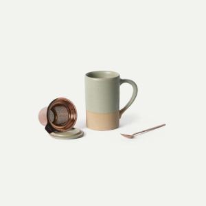 image:imageMora Ceramics Tea Cup with Loose Leaf Infuser Spoon and Lid 12 oz Microwave and Dishwasher Safe Coffee Mug  Rustic Matte Ceramic Glaze Modern Herbal Tea Strainer  Great Gift for Women TerracottaThyme