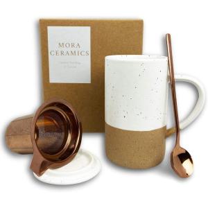 image:imageMora Ceramics Tea Cup with Loose Leaf Infuser Spoon and Lid 12 oz Microwave and Dishwasher Safe Coffee Mug  Rustic Matte Ceramic Glaze Modern Herbal Tea Strainer  Great Gift for Women TerracottaPetro