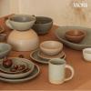 image:imageMORA Medium Plates Set of 4 85 inch Ceramic Pottery Salad Plates  Microwave Oven and Dishwasher Safe  MushroomPeppercorn
