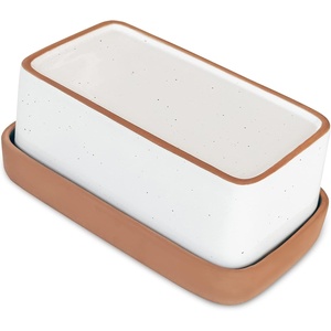 image:imageMora Ceramic TwoinOne Butter Dish with Lid Covered Butter Crock Container to Leave on Countertop  Large Storage KeeperHolder for Kitchen Gifts for Her Butter Tray For Counter  IrisVanilla White