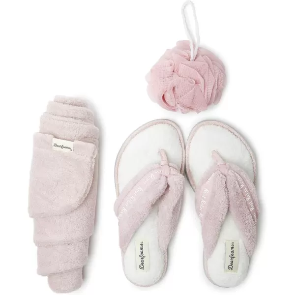 Dearfoams Women's Terry Spa-Inspired Mother's Day Gift Bundle with Kylie Thong Slipper