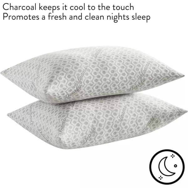Dearfoams Bed Pillows - Standard/Queen Size - Set of 2 - Charcoal Infused Bed Pillow with Soft Knit Cover for Back, Side and Stomach Sleepers