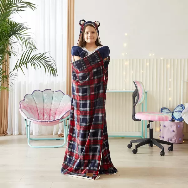 Dearfoams Black and White Buffalo Check Printed Royal Plush with Sherpa Reverse Adult Hooded Throw, 50"x60"