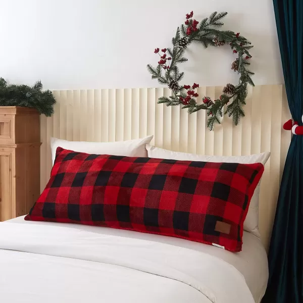 Dearfoams Grey and White Check Plaid Full Body Pillow,Royal Plush with Sherpa Reverse Fabric,48"x20" Long Pillow