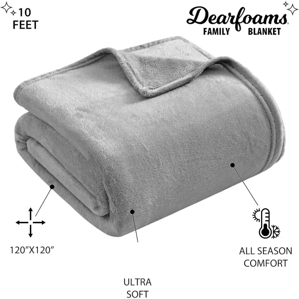 Dearfoams Oversized Super Soft Royal Plush Velvet Family Blanket for All Seasons- 10' x 10'  - XL Blanket - Grey