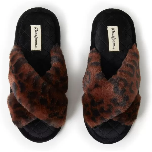 Dearfoams Women's Jessica faux faux fur Cross Band Slide Slipper