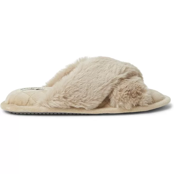 Dearfoams Women's Jessica faux faux fur Cross Band Slide Slipper
