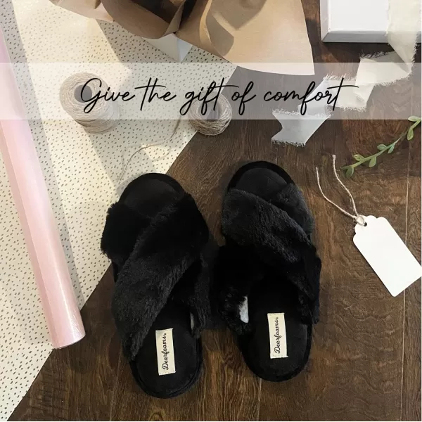 Dearfoams Women's Jessica faux faux fur Cross Band Slide Slipper